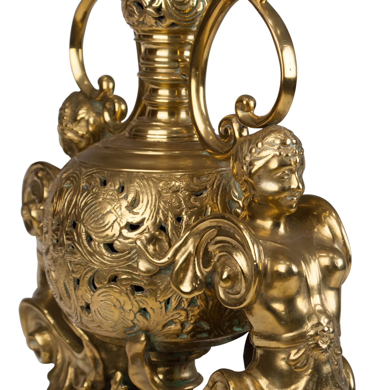 Pair of Enormous Armorial Brass Andirons, England, circa 1820 7