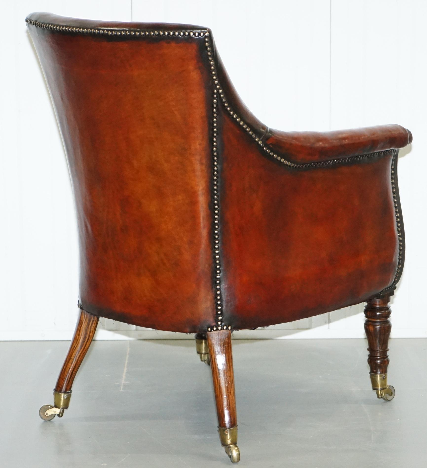 Rare Attributed to Gillows Regency Armchair Hand Dyed Brown Leather Hand-Painted For Sale 9