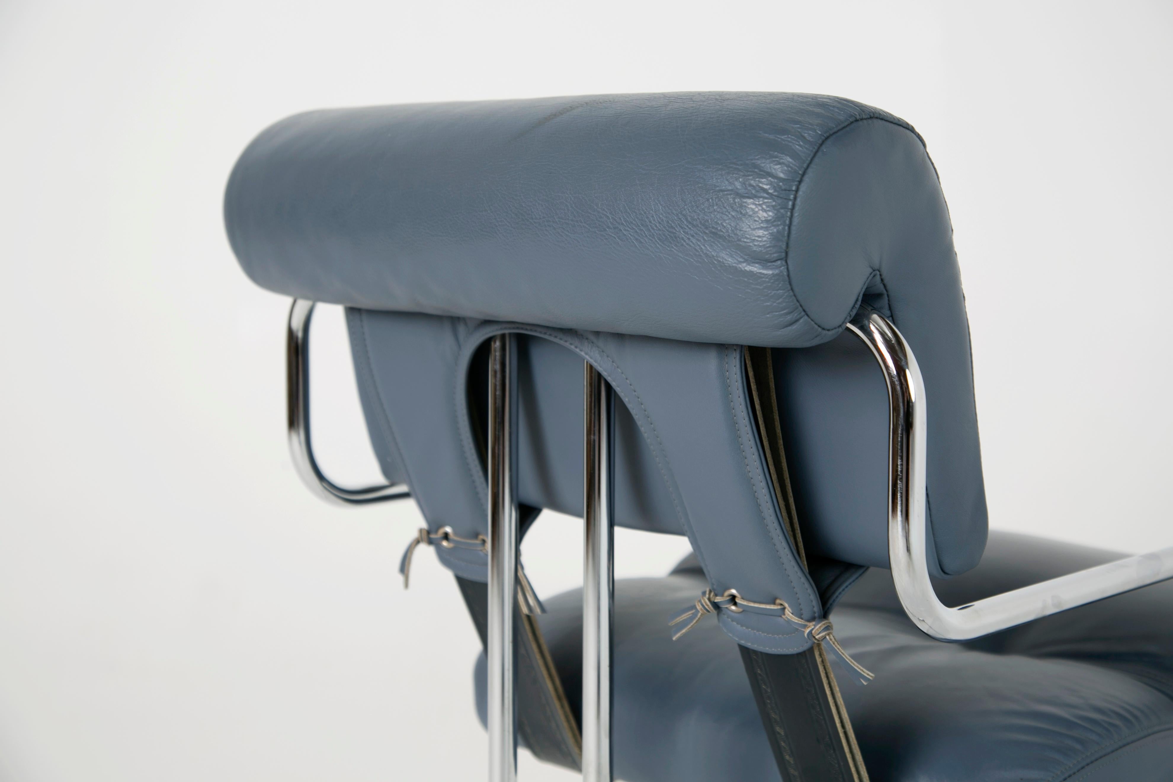 Blue-Grey Leather Tucroma Chair by Guido Faleschini for i4 Mariani, Set of Six  9