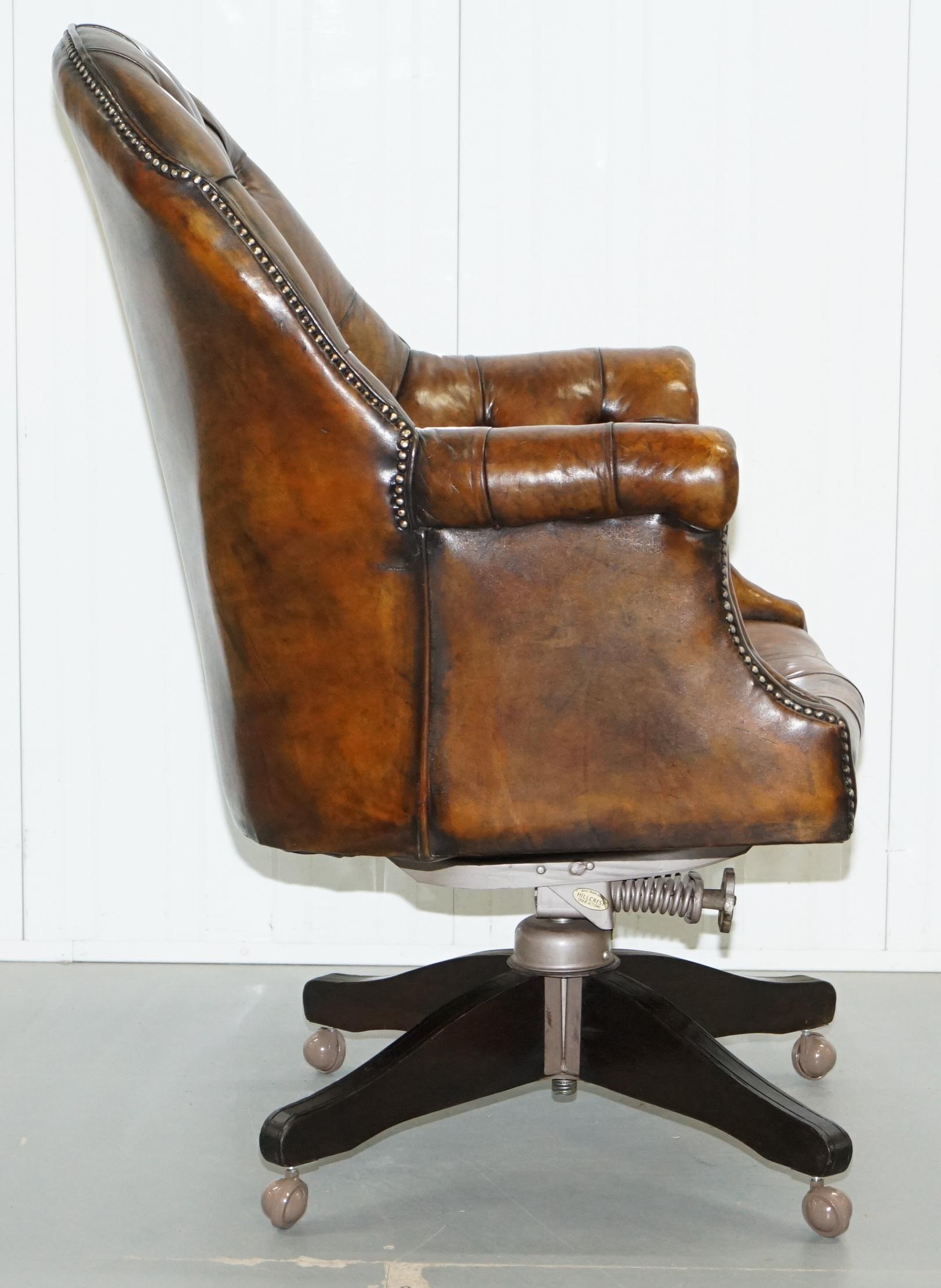 Restored 1920s Hillcrest Chesterfield Brown Leather Directors Captains Chair A1 6
