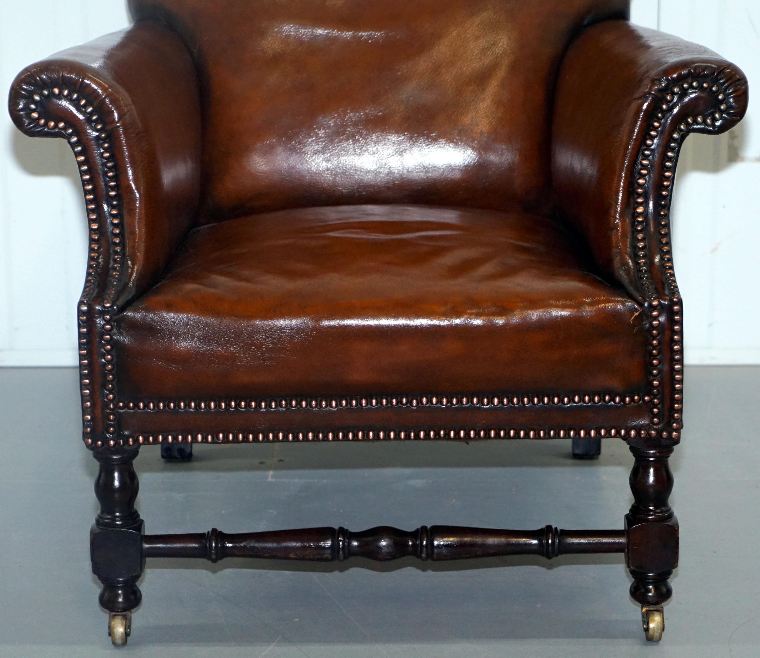 Small Victorian Restored Humpback Brown Leather Club Suite Sofa and Armchairs 10
