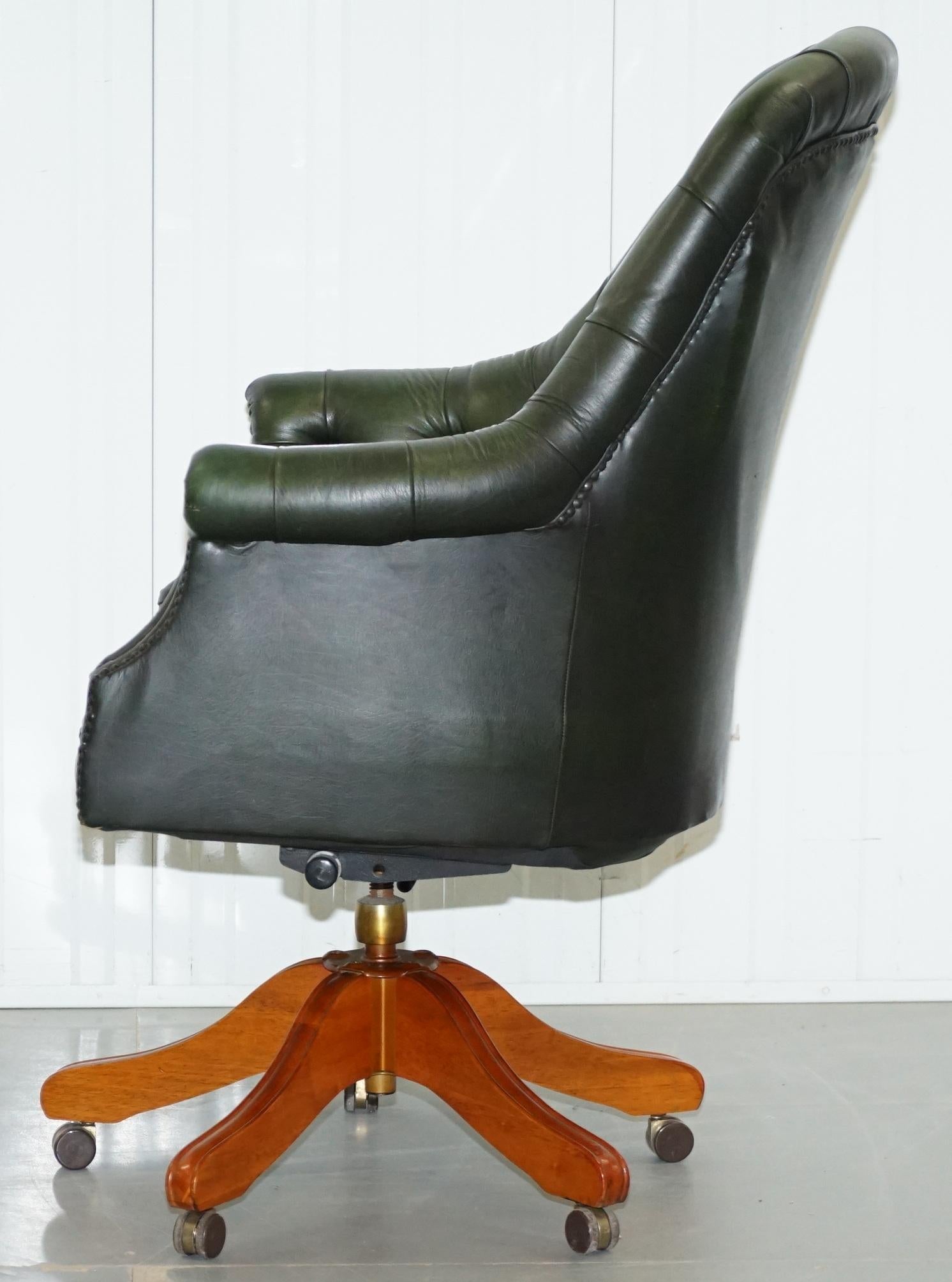 Vintage Chesterfield Directors Green Leather Executive Captains Office Chair 7