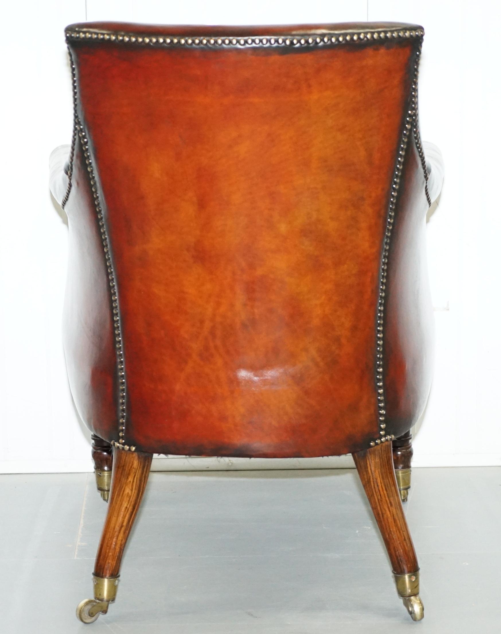 Rare Attributed to Gillows Regency Armchair Hand Dyed Brown Leather Hand-Painted For Sale 10