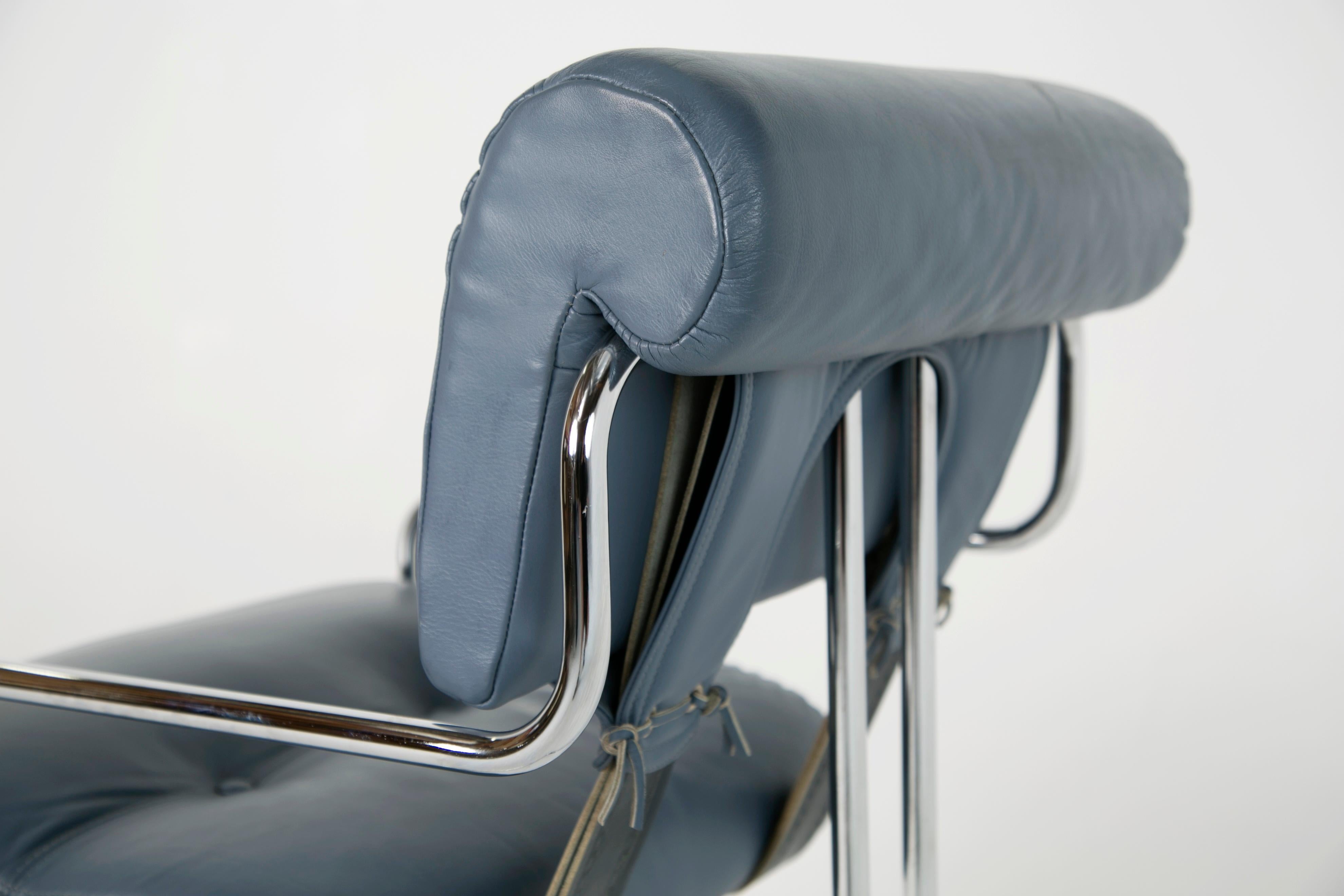 Blue-Grey Leather Tucroma Chair by Guido Faleschini for i4 Mariani, Set of Six  10