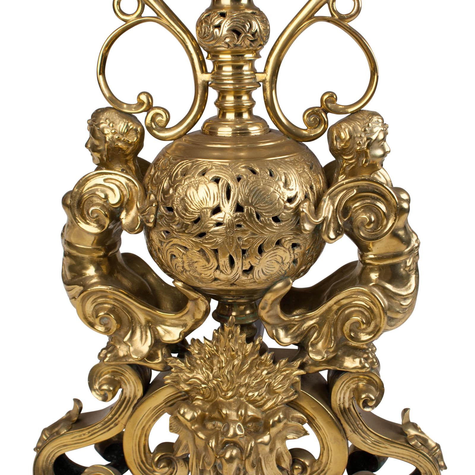 Pair of Enormous Armorial Brass Andirons, England, circa 1820 10