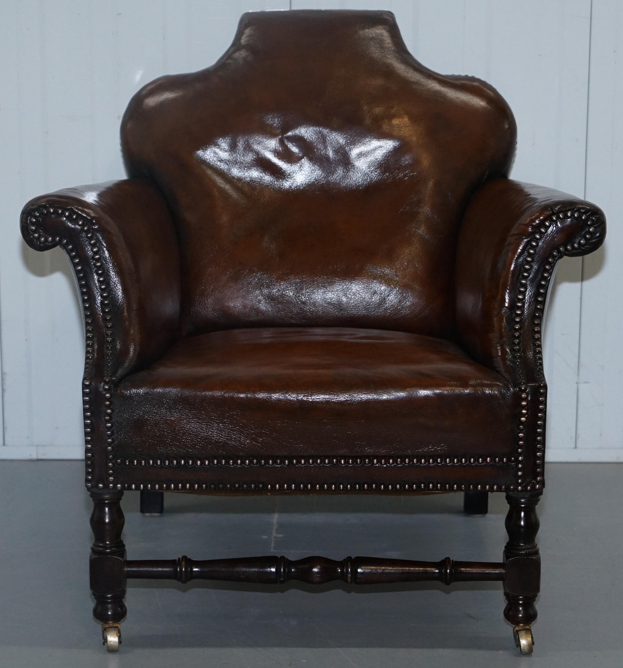 Small Victorian Restored Humpback Brown Leather Club Suite Sofa and Armchairs 14