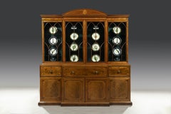 Mahogany and Satinwood Inlaid 18th Century Breakfront Secretaire Bookcase