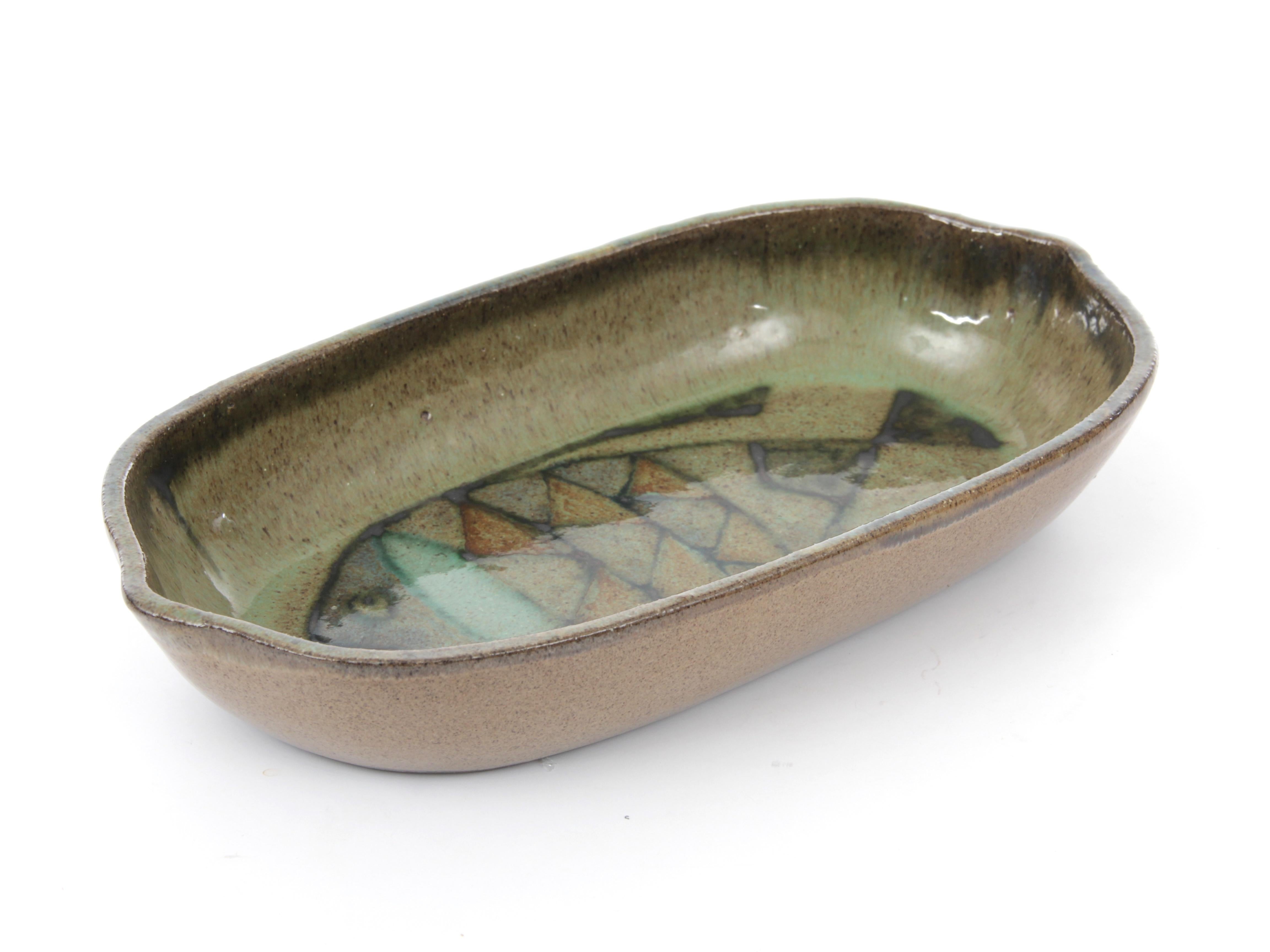 Mid-Century Modern Scandinavian ceramic platter Signed Y.R.