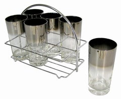 1960s Dorothy Thorpe Silver Fade Highball Glasses with Carrier, Set of Six
