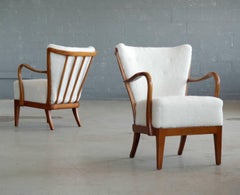 Pair of Fritz Hansen Spindle Back Open Armrest Lounge Chair in Lambswool