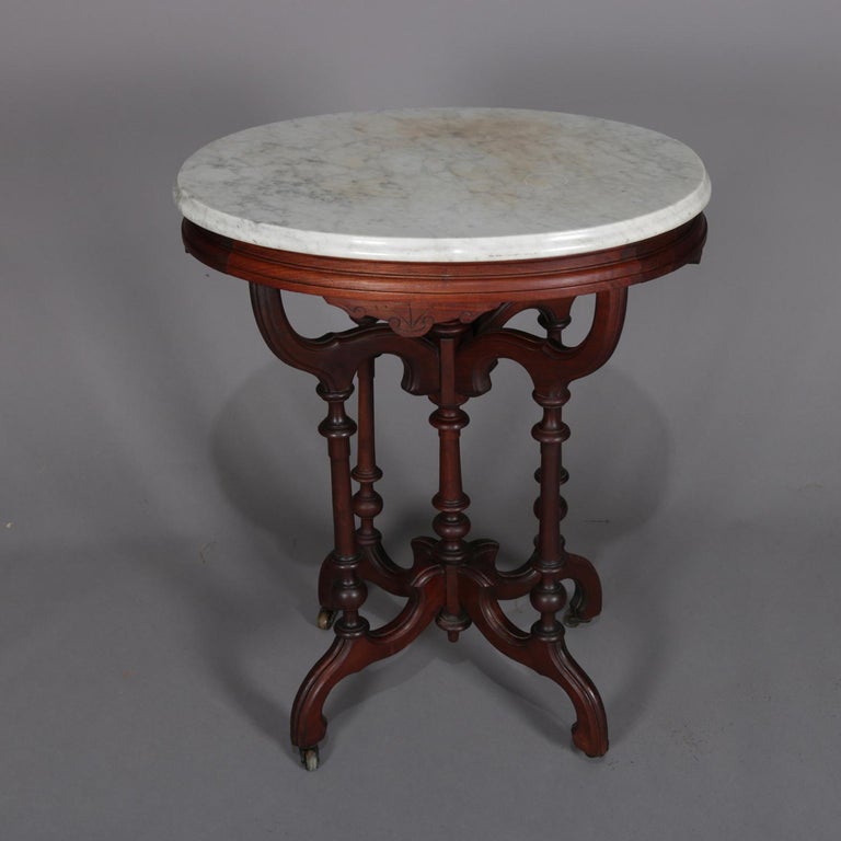 Antique Eastlake Carved Walnut MarbleTop Plant Stand, circa 1890 For