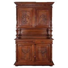 Antique English Carved Oak Grape and Leaf Court Cupboard, circa 1890