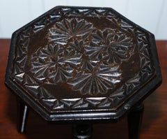 Very Small Liberty's London English Oak Side Table Plant Stand Carved Floral