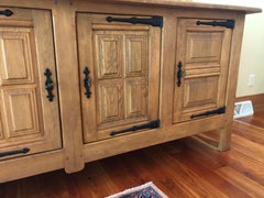French Pickled Oak Sideboard Credenza Buffet with Keys, France, 1940s
