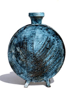 1960s by Giuseppe Rossicone Italian Pottery Abstract Blue Vase