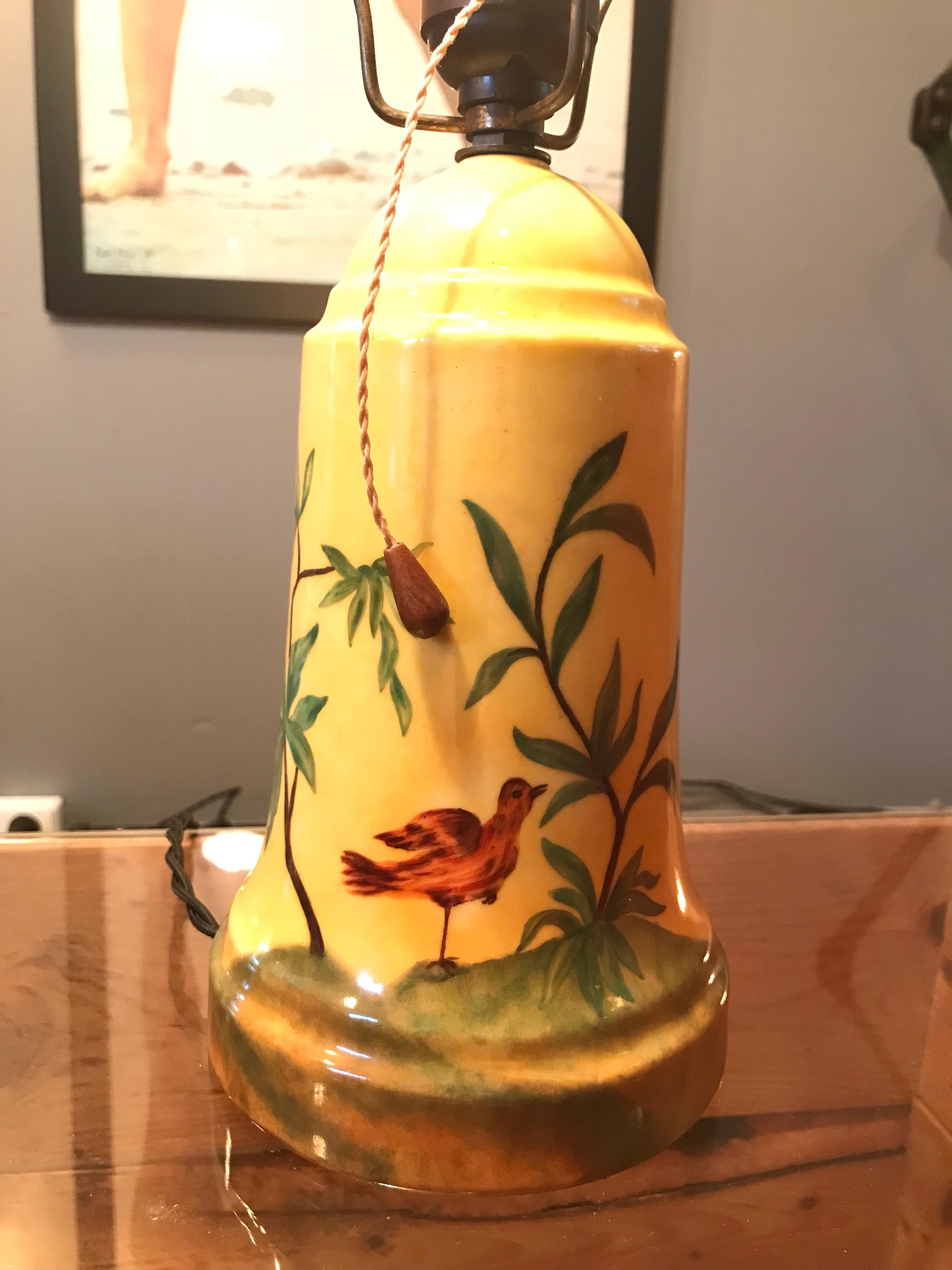 Beautiful hand-painted ceramic table lamp by Jens Peter Dahl Jensen of Copenhagen.
Dated to 1934 from the text on the bottom 