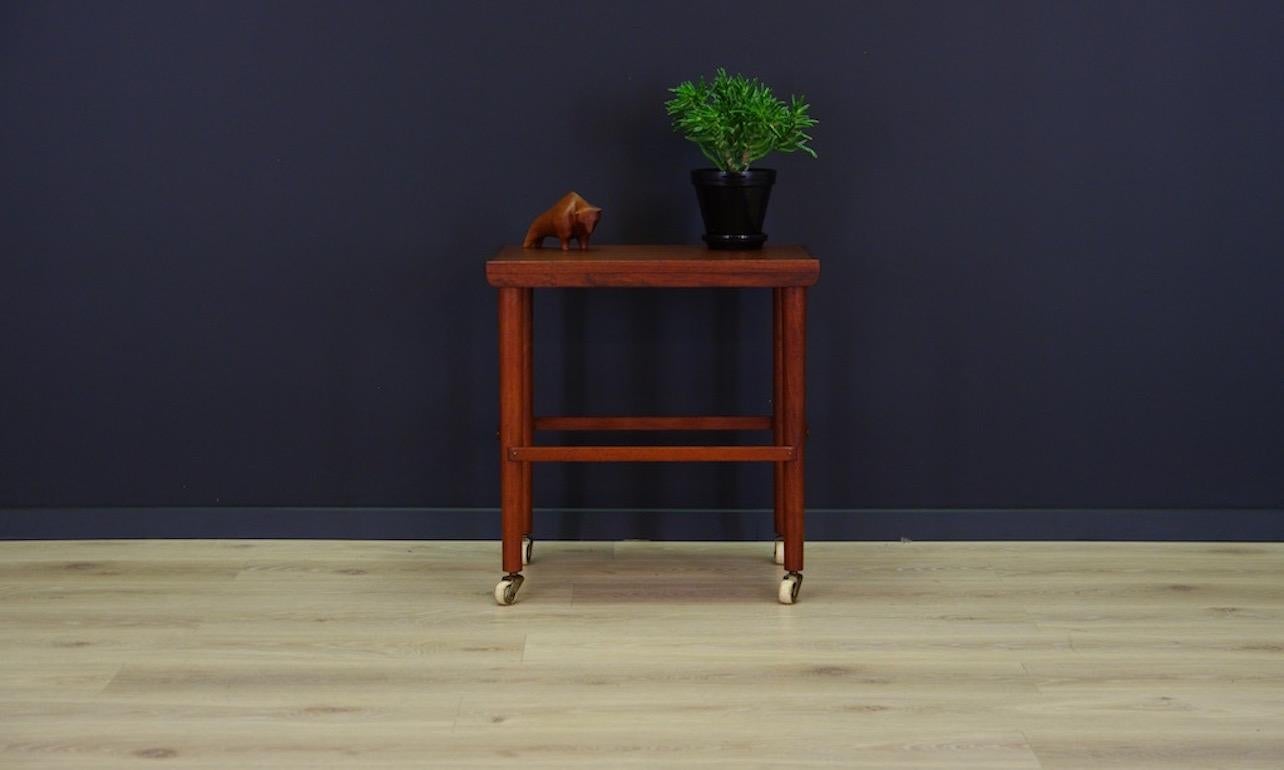 Unusual coffee table of the 1960s-1970s. Minimalist form - Scandinavian design. Covered with teak veneer. Original teak legs. Coffee table in good condition (small scratches are visible).

Dimensions: height 55.5cm Plate 53cm x 38.5cm.