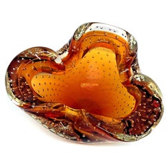 Sommerso Amber Controlled Bubbles Murano Art Glass Bowl or Astray