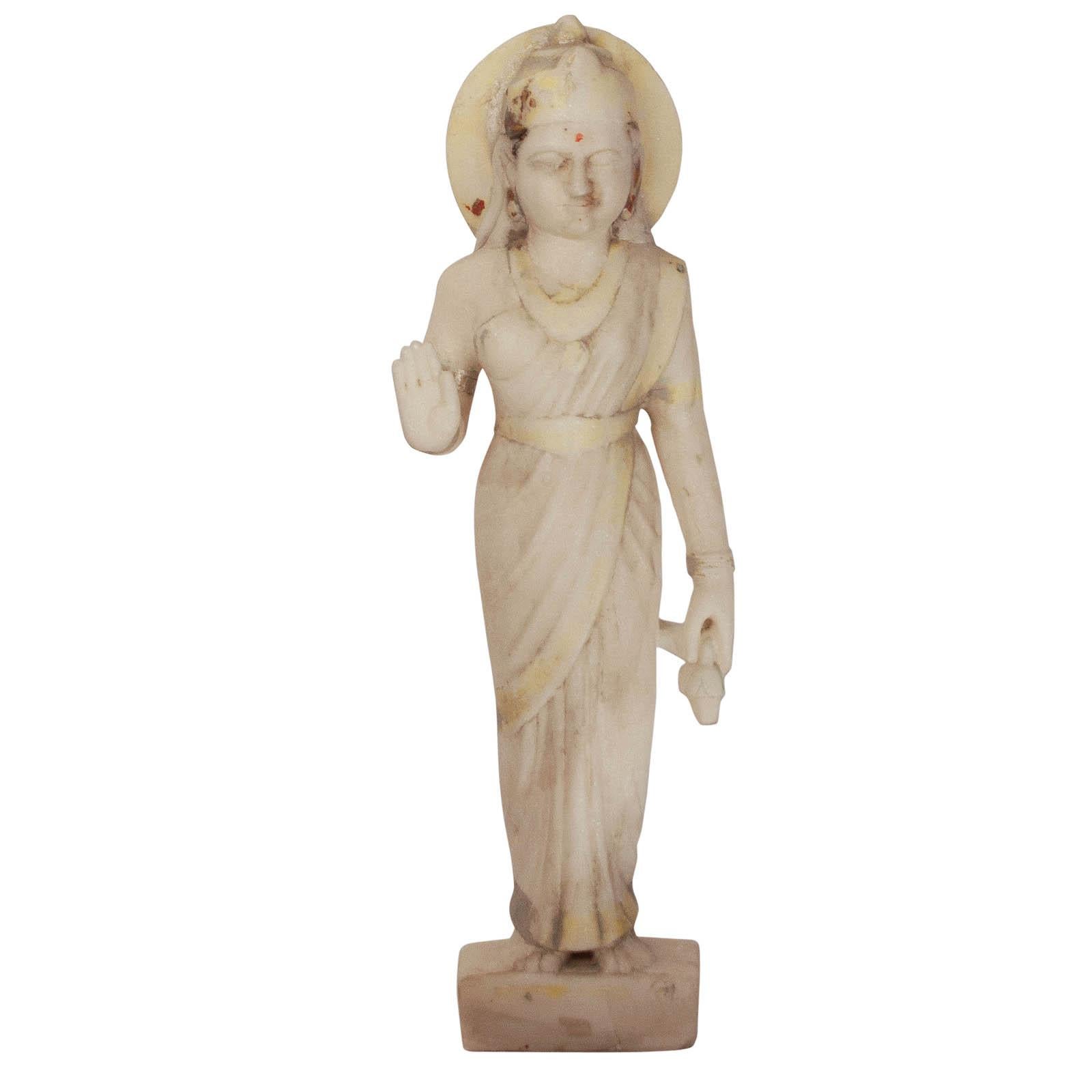 A well carved Indian goddess, in marble, with traces of original paint, circa 1900.