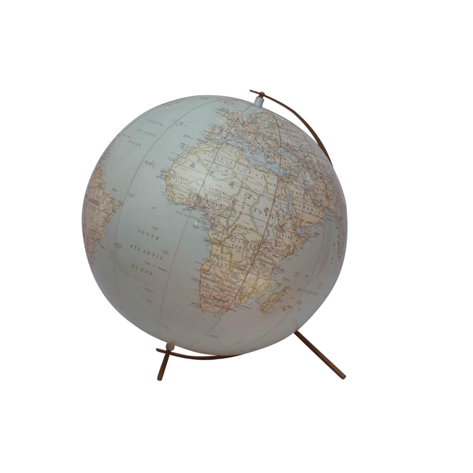 A rare large inflatable display model showing the world along with flight routes. This dates to the 1950s and is outstanding condition. Exceptional midcentury design.