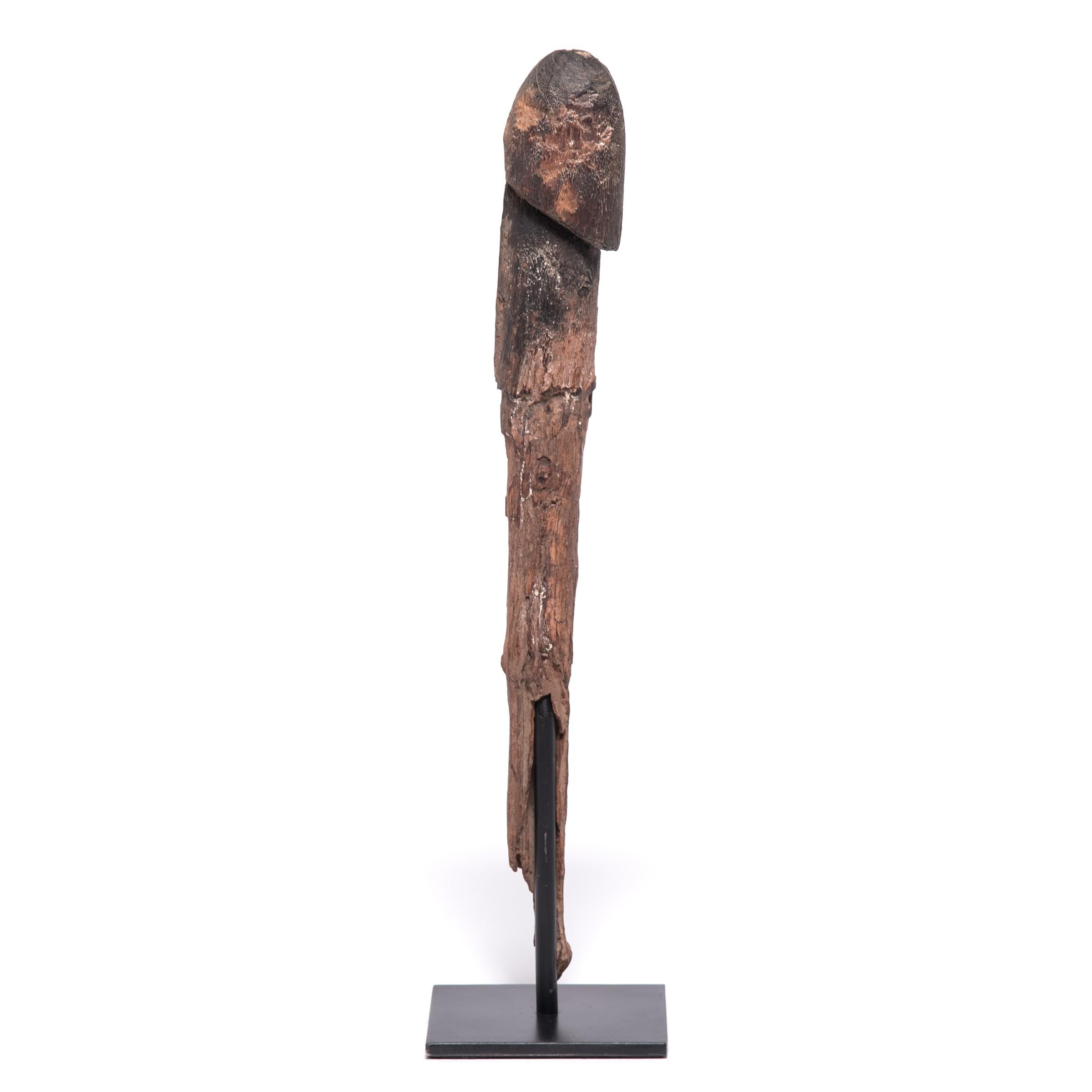Intended to ensure fertility and bountiful harvests, this carved-wood phallus is called a legba and was among many buried outside dwellings and in the fields of the Fon people of West Africa. These carvings are named after Legba, the trickster son