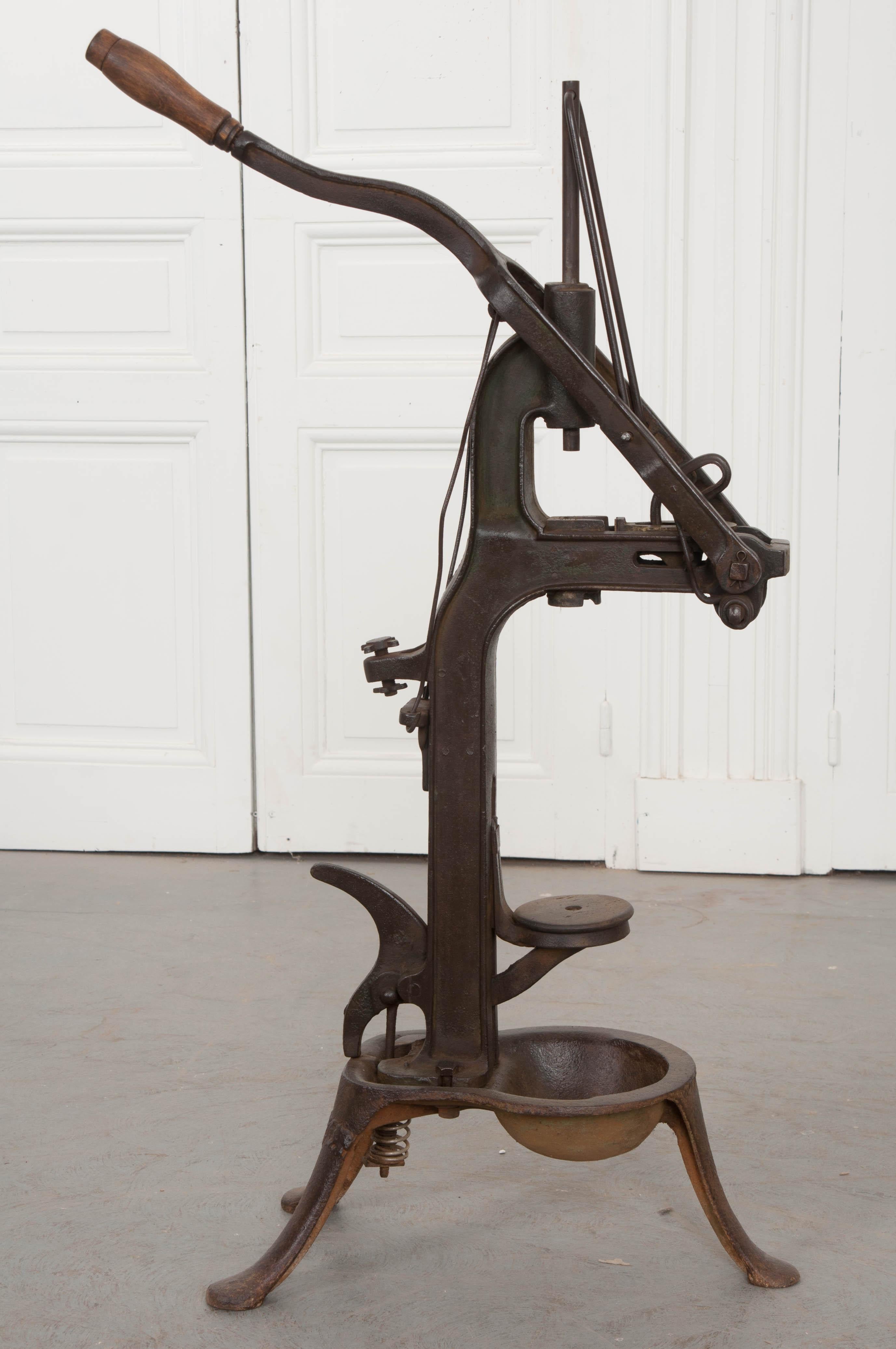 This unique apparatus has a lot to do with the history and shaping of French history and culture: the wine bottle corker. This wine corker, made, circa 1870, was used in a winery in France. Wine production is intrinsic to French culture and is taken