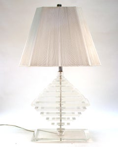 Karl Springer Style Hollywood Regency Stacked Lucite Table Lamp