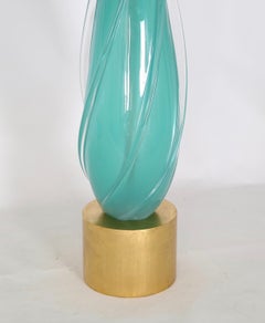 Seguso for Marbro Lamp Co. Hollywood Regency Murano Glass Lamps in Mint Green