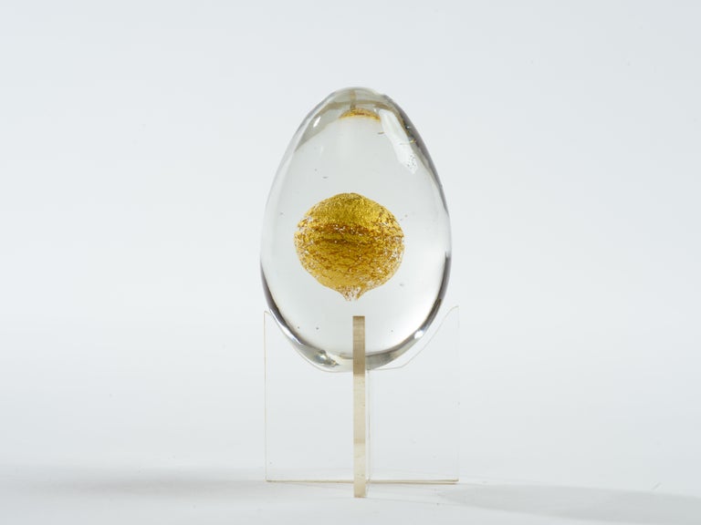 Venini 24Karat Gold Orb Inclused Glass Egg Paperweight For Sale at 1stdibs