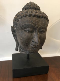 Late 19th Century Granite Buddha Head, Southeast Asia