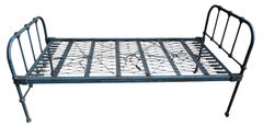 Iron Twin Bed with Original Blue Paint, 1930s