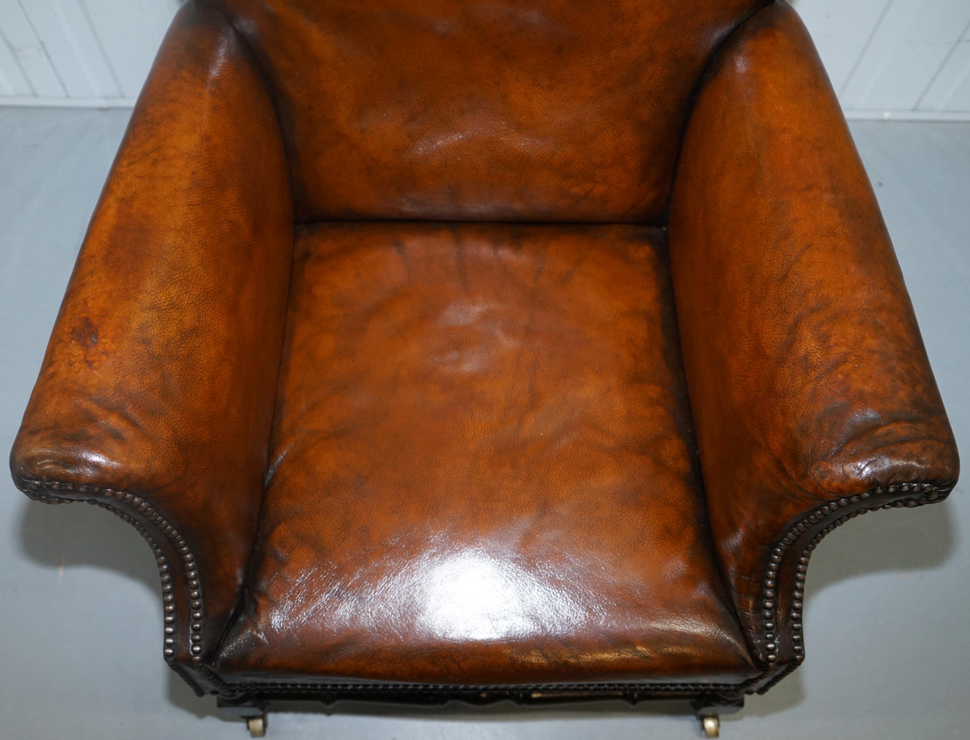 Small Victorian Restored Humpback Brown Leather Club Suite Sofa and Armchairs 15