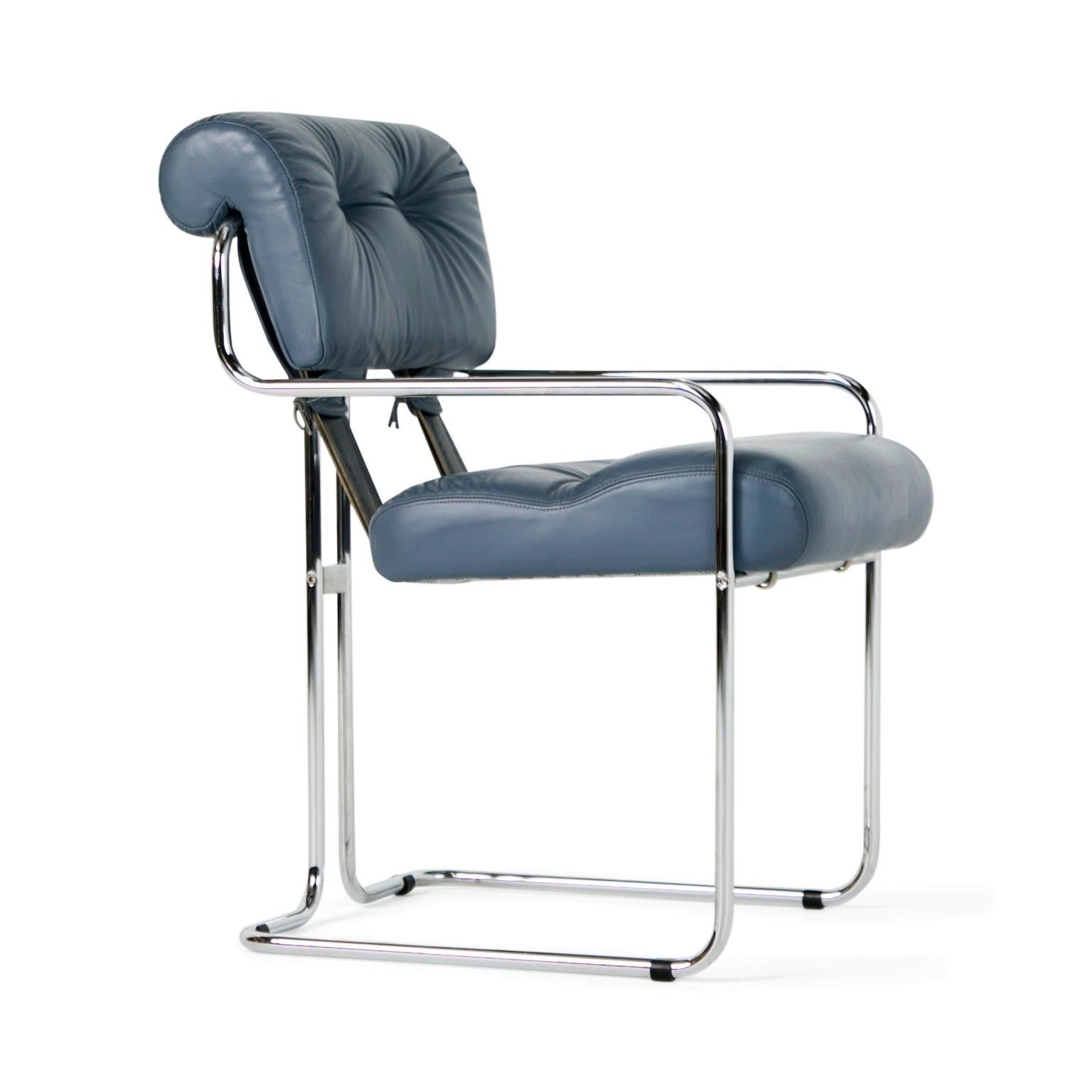 Modern Blue-Grey Leather Tucroma Chair by Guido Faleschini for i4 Mariani, Set of Six 