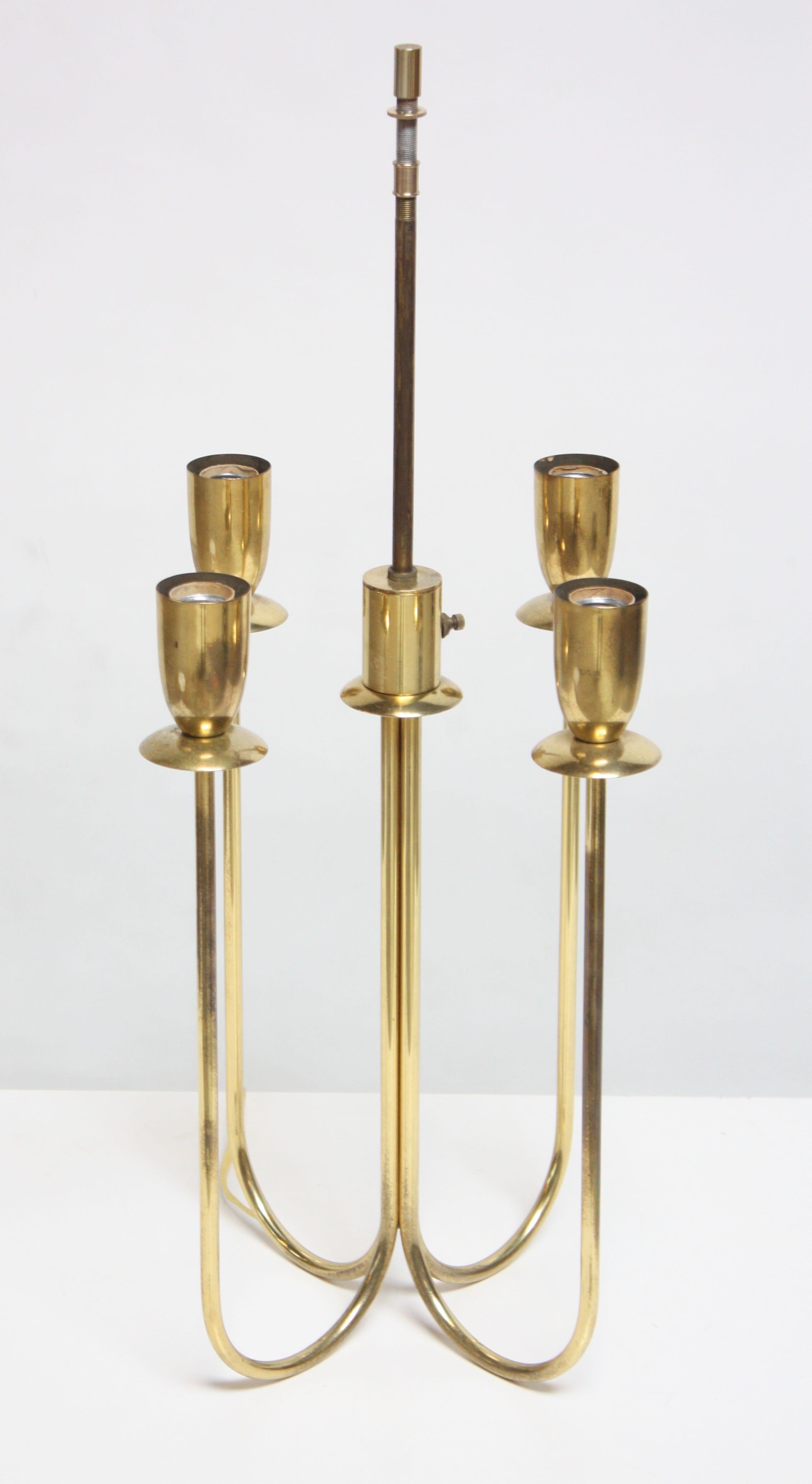 American Mid-Century Modern Four-Fixture Brass Table Lamp