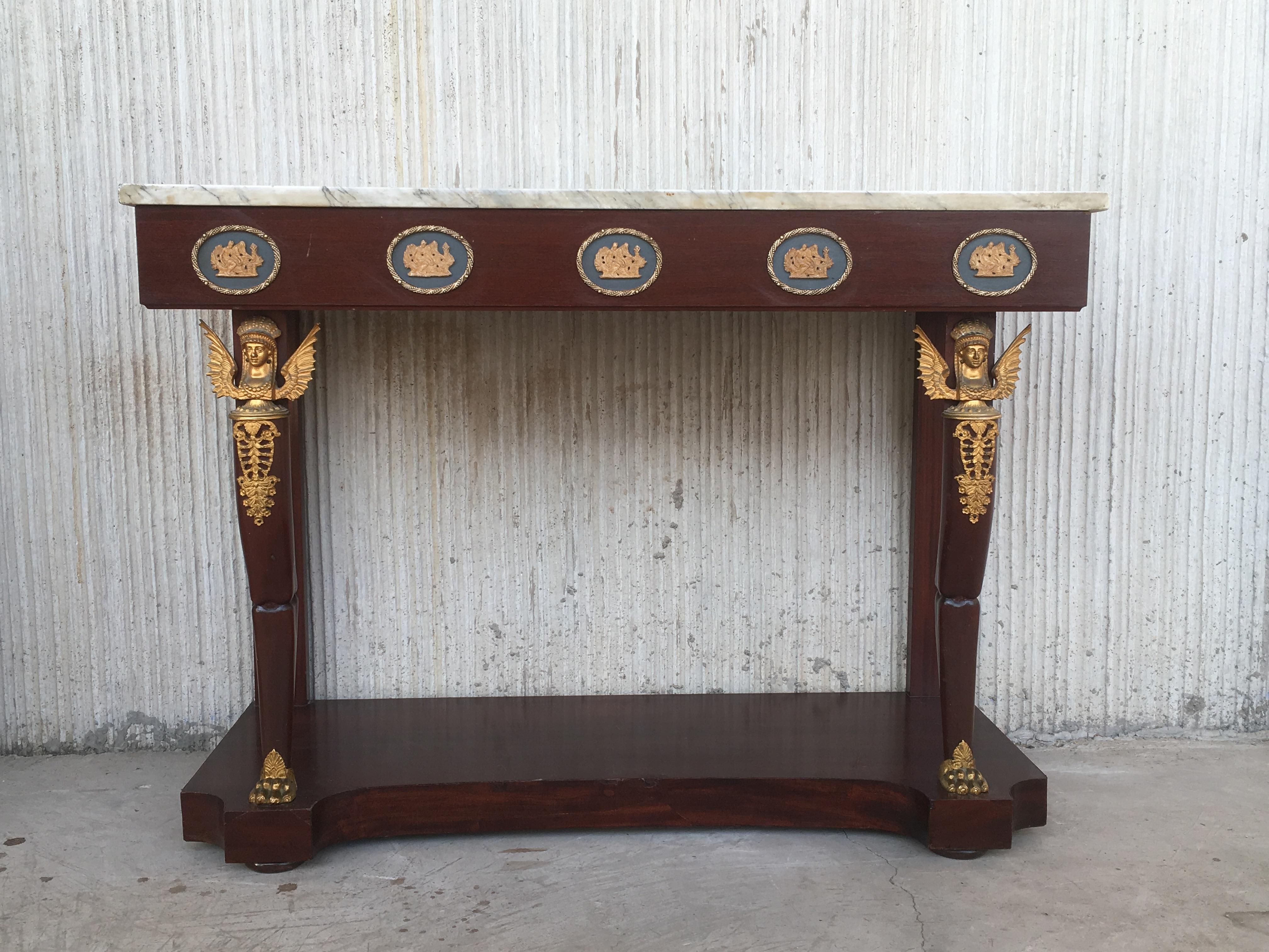 Napoleon III French Ormolu-Mounted Console Table with Marble Top, 19th Century