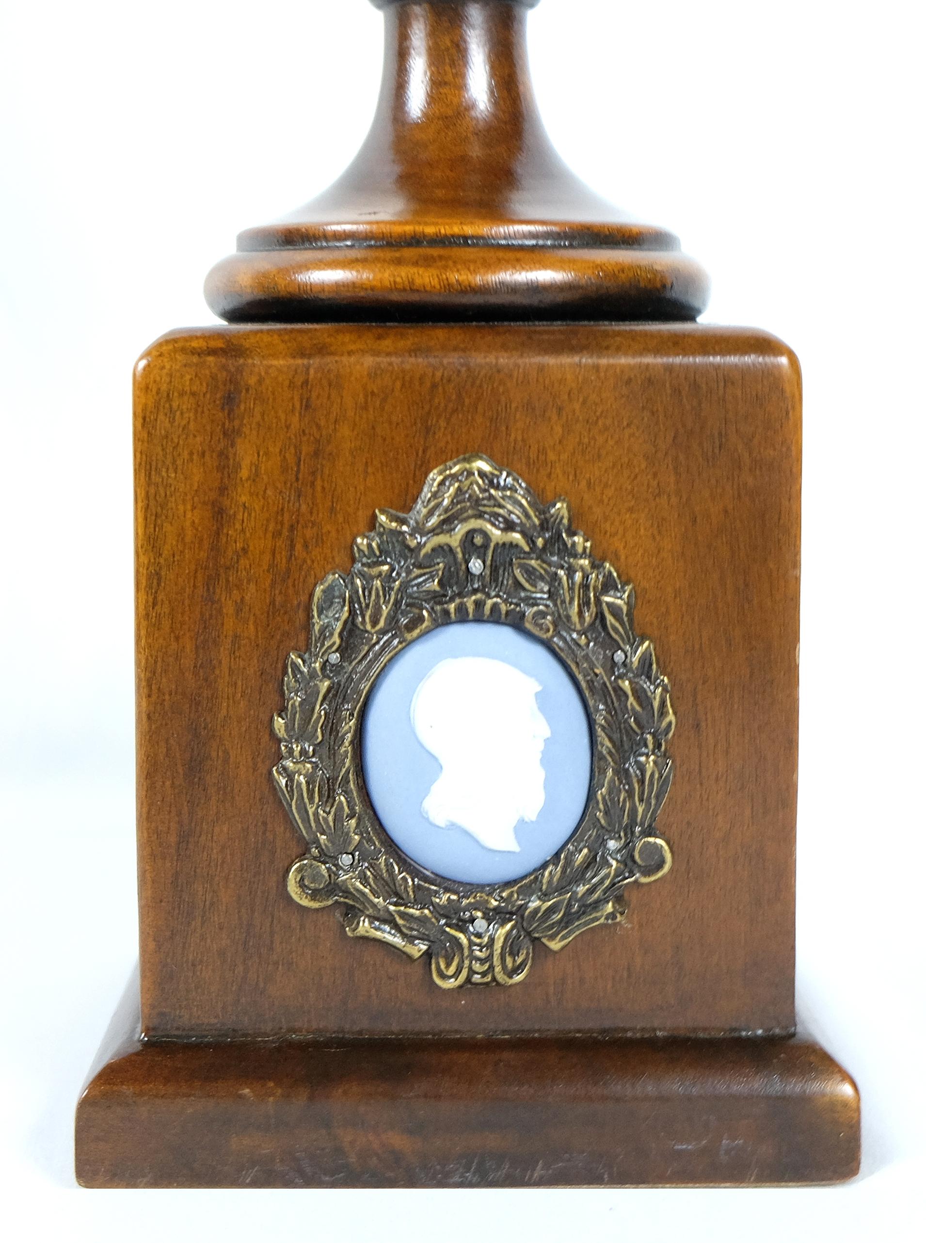 Vietnamese Wooden Pedestal Urn Vase by Theodore Alexander with Bronze and Cameo Details
