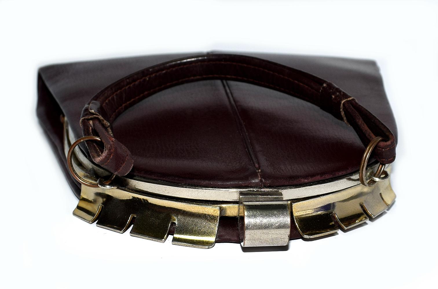 English Art Deco 1930s Brown Leather Handbag
