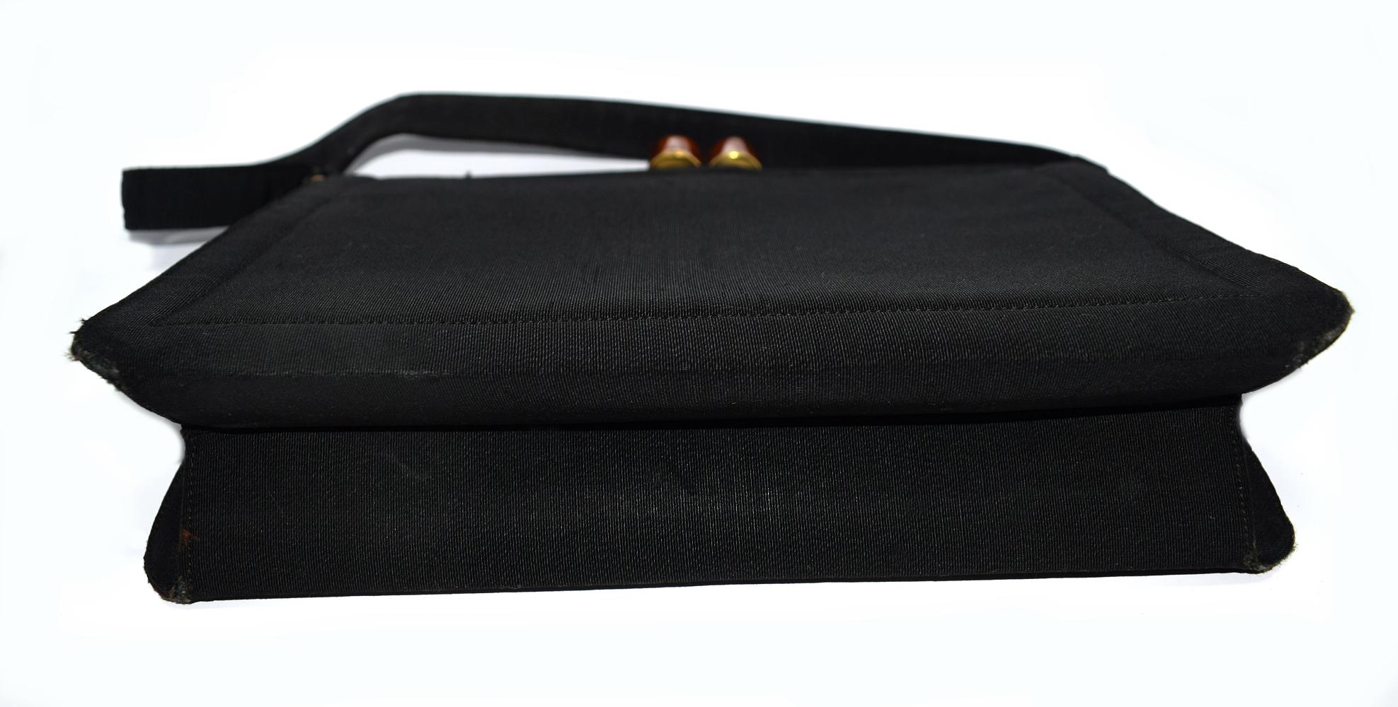 Central American Art Deco Black Grosgrain Handbag For Sale