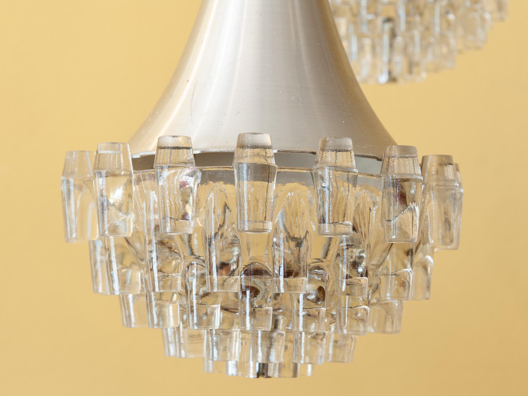 Mid-Century Modern 1960s Italian Five-Light Chrome and Glass Hanging Light in Style of Max Ingrand