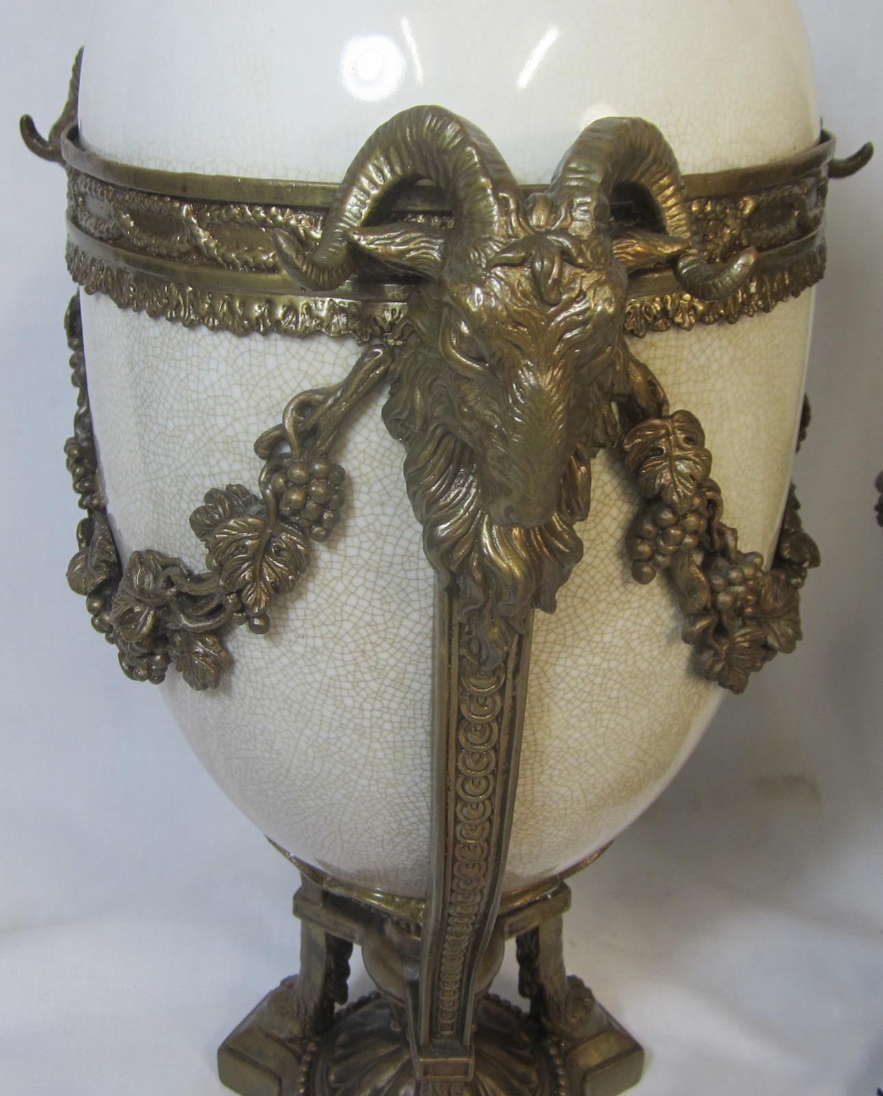 Empire Revival French Ceramic and Ormolu Lidded Urn