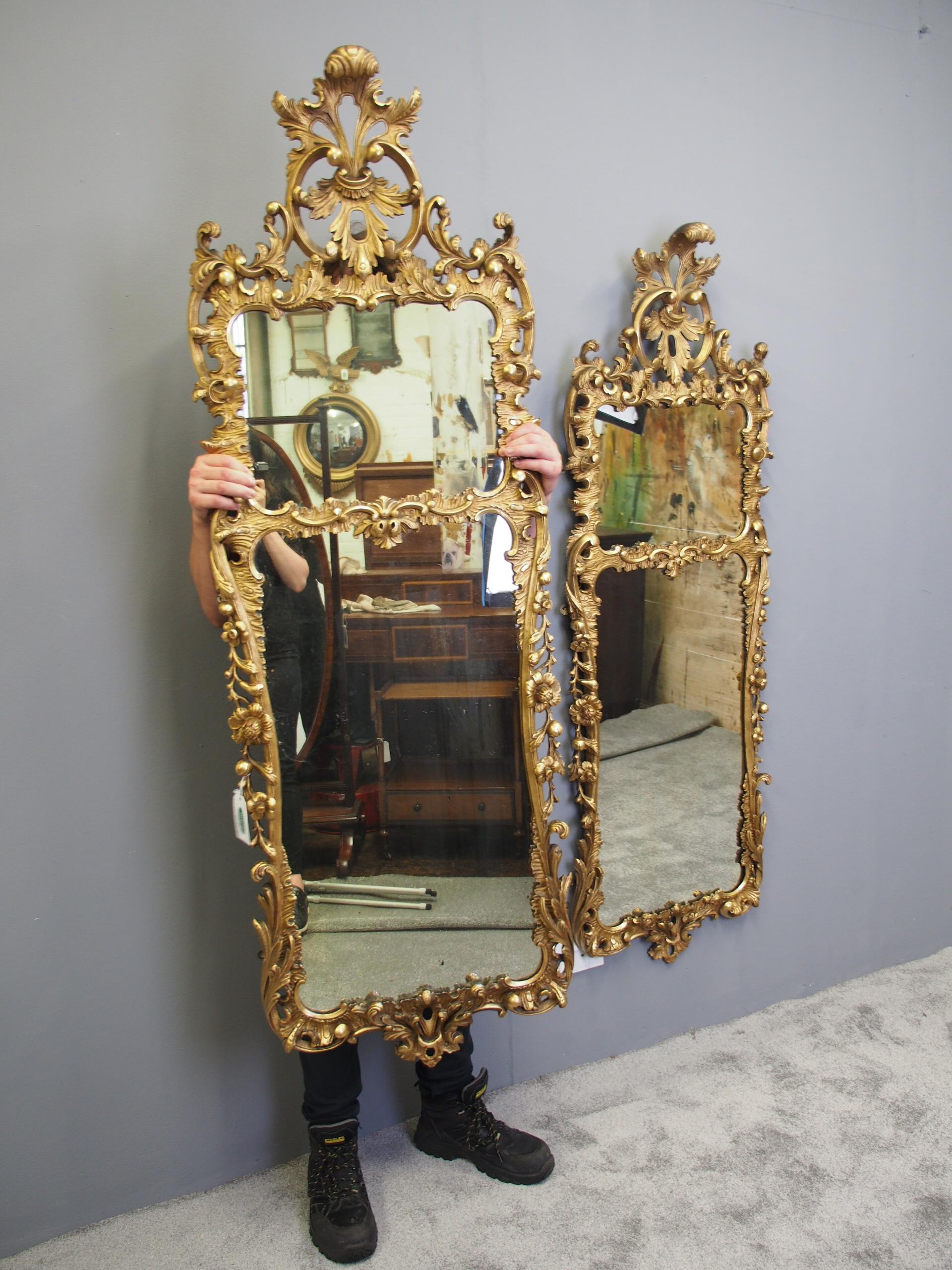 Victorian Pair of Large Carved Giltwood Wall Mirrors