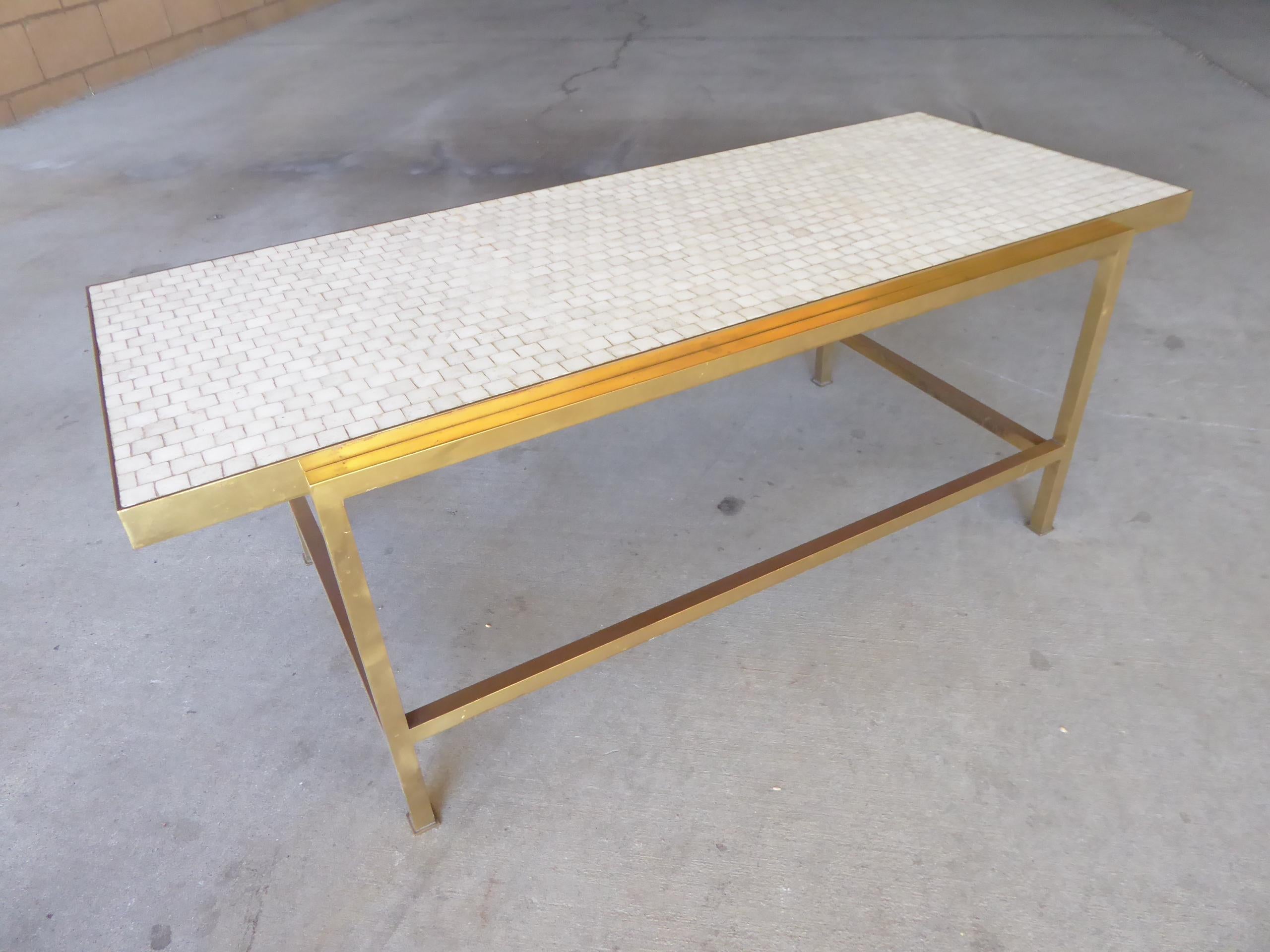 Mid-Century Modern Brass Coffee Table with Glass Mosaic Top by Edward Wormley for Dunbar