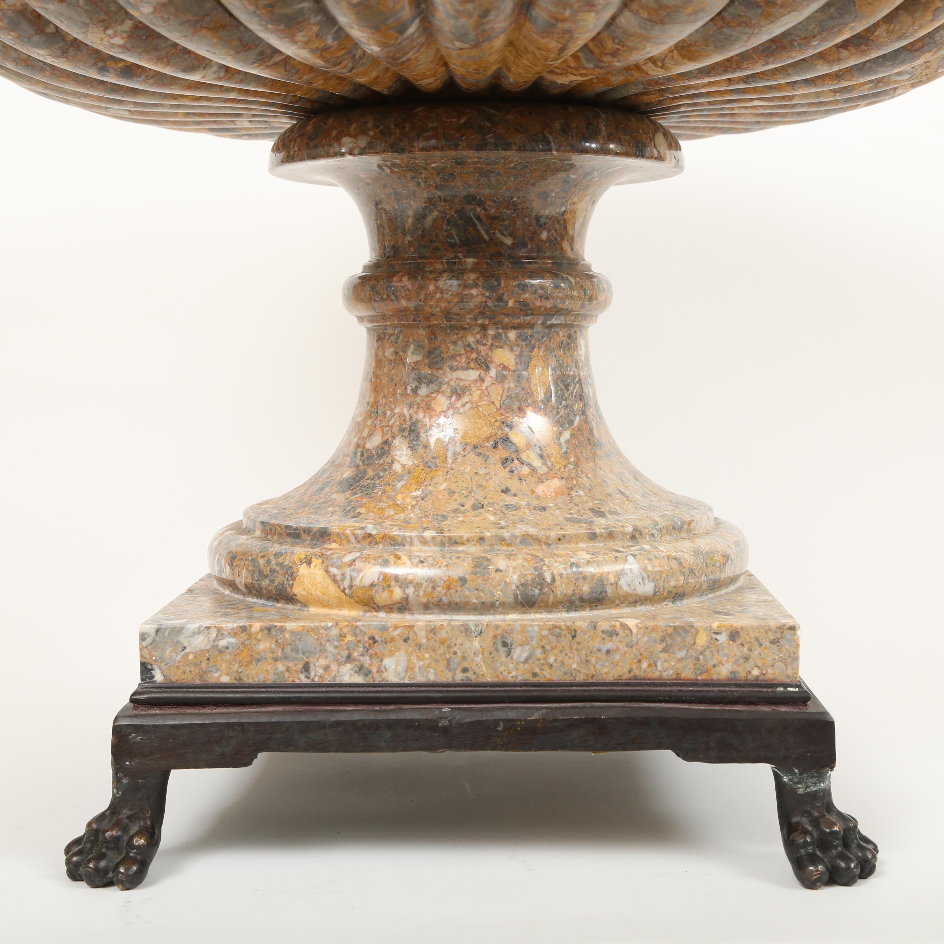 Neoclassical Marble NeoClassical Urn/Tazza on Iron Base with Lion's Paw Feet