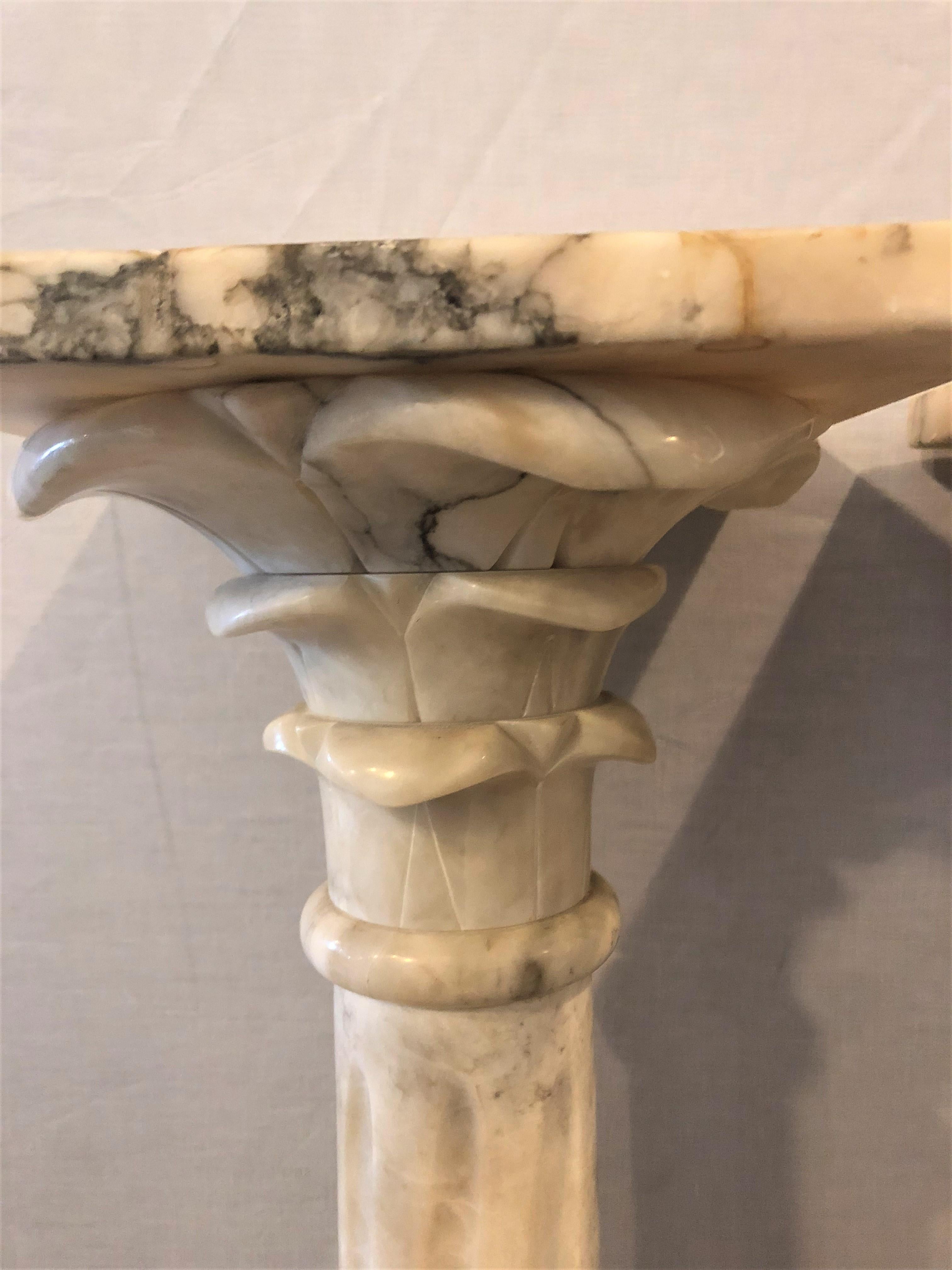 Pair Neoclassical Alabaster Pedestals Grey/White/Black Vein Flevr Dis Lis Tops In Good Condition In Stamford, CT