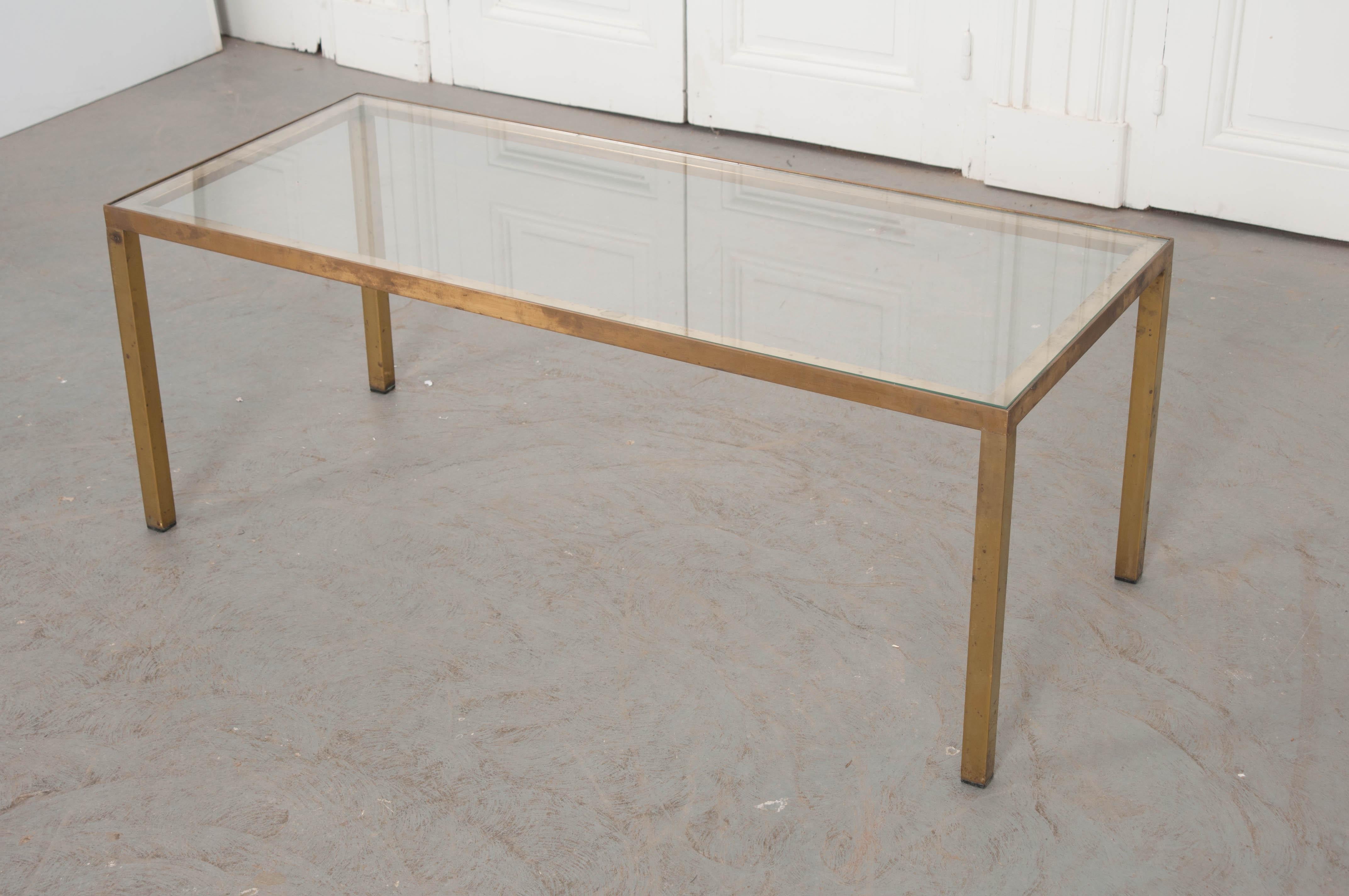 English Early 20th Century Brass & Glass Coffee Table In Good Condition In Baton Rouge, LA