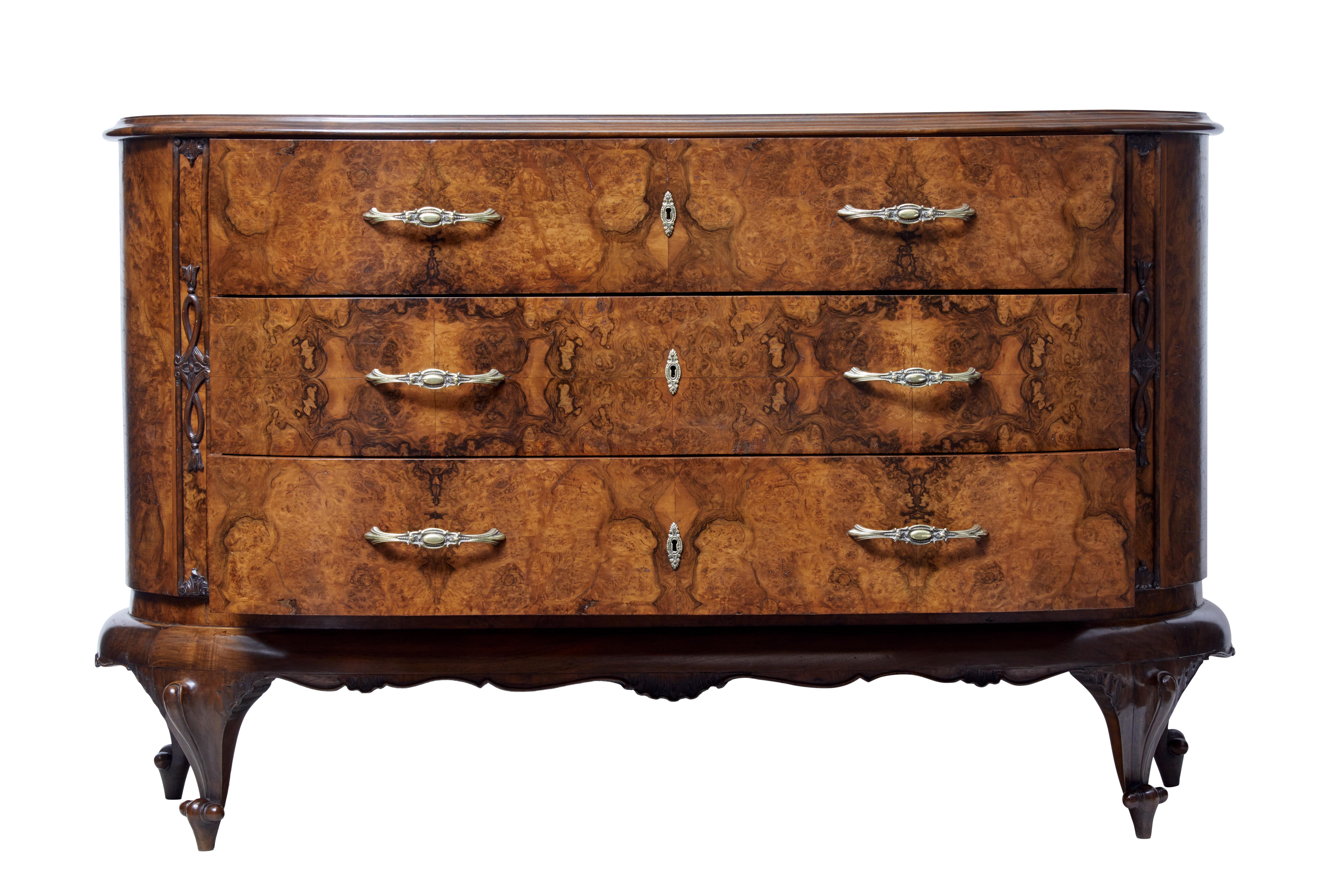 Queen Anne Early 20th century bowfront burr walnut sideboard