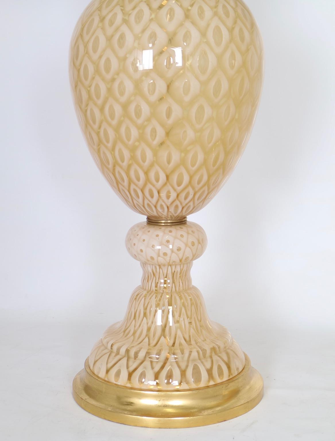 Italian Seguso for Marbro Lamp Co. Hollywood Regency Murano Glass Honeycomb Lamps