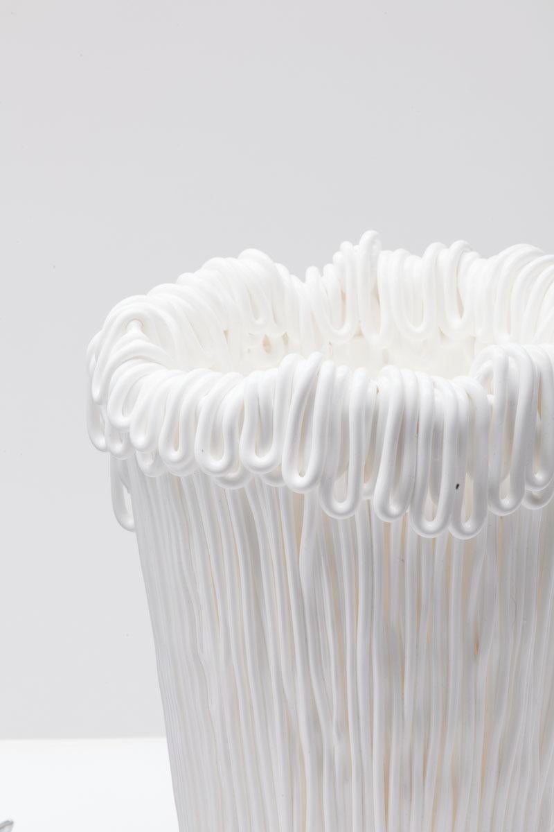 European Established & Sons Frillo Vase with Handcrafted White Piping by Alessandro Ciffo