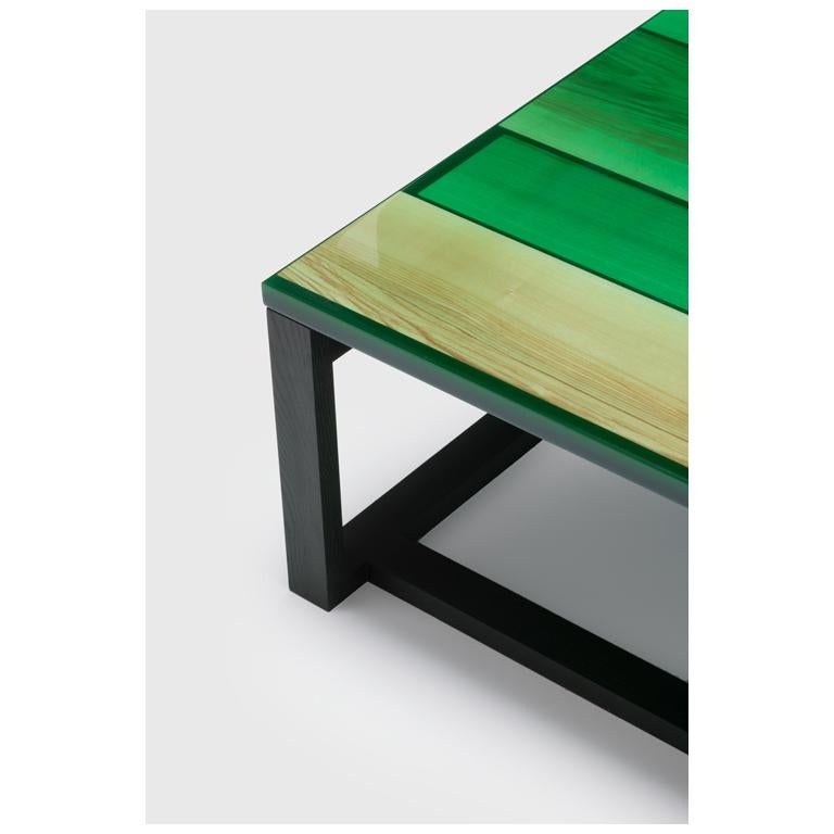Modern Iro Low Table in Green Stained Ash and Ocean Green by Jo Nagasaka For Sale