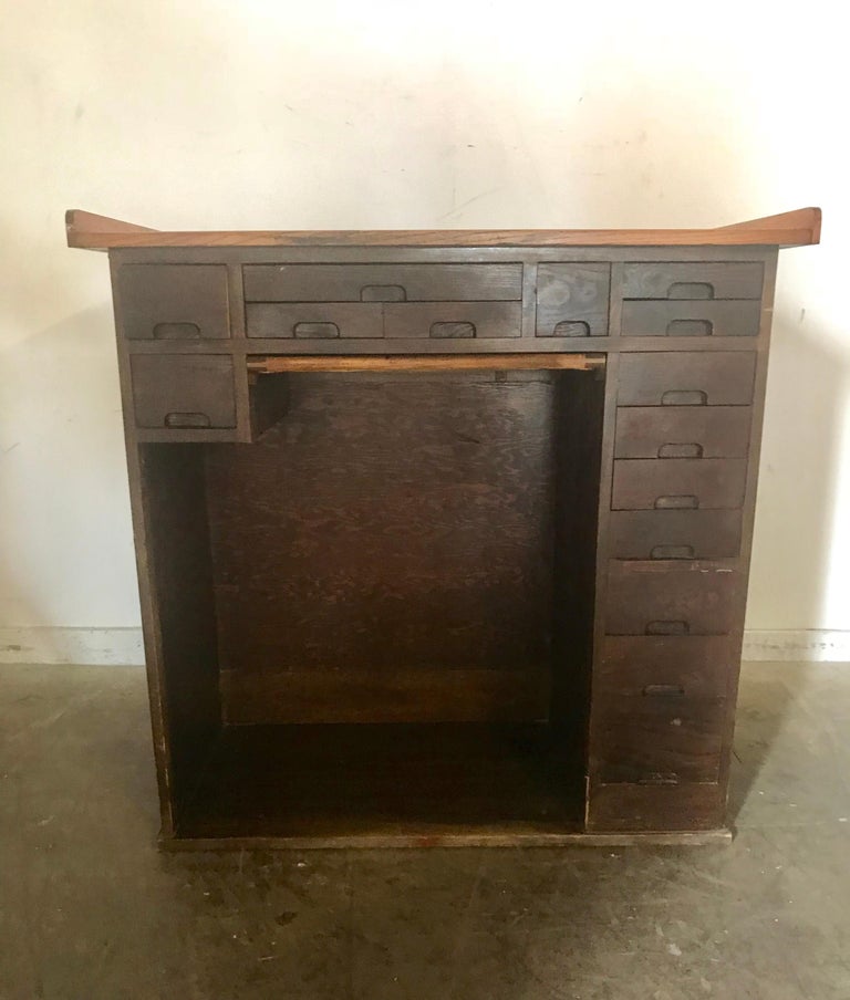 Antique Oak MultiDrawer Jewelers Desk, Watchmakers Work Bench J.H